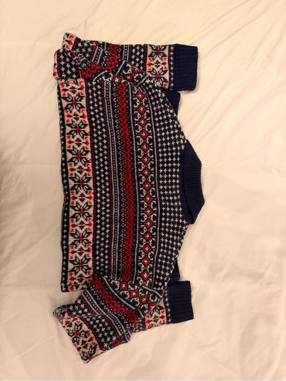 Simons Navy Fair Isle Button-Front Cardigan with Red and Cream Accents - Picture 5 of 5